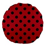 Polka Dots - Black on Cardinal Red Large 18  Premium Flano Round Cushion
