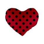 Polka Dots - Black on Cardinal Red Standard 16  Premium Heart Shape Cushion