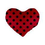 Polka Dots - Black on Cardinal Red Standard 16  Premium Flano Heart Shape Cushion