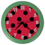 Polka Dots - Black on Cardinal Red Color Wall Clock