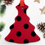 Polka Dots - Black on Cardinal Red Christmas Tree Ornament (Two Sides)