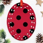 Polka Dots - Black on Cardinal Red Oval Filigree Ornament (Two Sides)