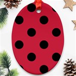Polka Dots - Black on Cardinal Red Oval Ornament (Two Sides)