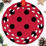 Polka Dots - Black on Cardinal Red Round Filigree Ornament (Two Sides)