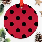 Polka Dots - Black on Cardinal Red Round Ornament (Two Sides)