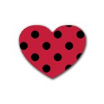 Polka Dots - Black on Cardinal Red Heart Coaster (4 pack)