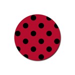 Polka Dots - Black on Cardinal Red Rubber Coaster (Round)