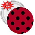 Polka Dots - Black on Cardinal Red 3  Button (10 pack)