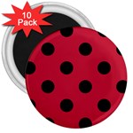 Polka Dots - Black on Cardinal Red 3  Magnet (10 pack)