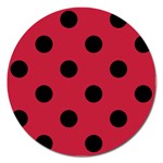 Polka Dots - Black on Cardinal Red Magnet 5  (Round)