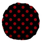 Polka Dots - Cardinal Red on Black Large 18  Premium Round Cushion