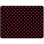 Polka Dots - Cardinal Red on Black Double Sided Fleece Blanket (Large) (Two Sides)