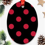 Polka Dots - Cardinal Red on Black Oval Ornament (Two Sides)