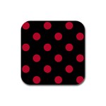 Polka Dots - Cardinal Red on Black Rubber Square Coaster (4 pack)