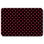 Polka Dots - Cardinal Red on Black Large Doormat