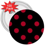 Polka Dots - Cardinal Red on Black 3  Button (100 pack)