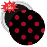 Polka Dots - Cardinal Red on Black 3  Magnet (10 pack)