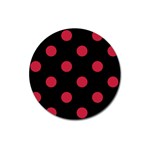 Polka Dots - Cardinal Red on Black Magnet 3  (Round)