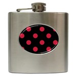 Polka Dots - Cardinal Red on Black Hip Flask (6 oz)