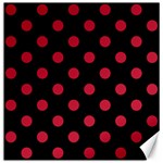 Polka Dots - Cardinal Red on Black Canvas 20  x 20 