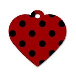 Polka Dots - Black on Dark Candy Apple Red Dog Tag Heart (One Side)