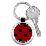 Polka Dots - Black on Dark Candy Apple Red Key Chain (Round)