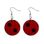 Polka Dots - Black on Dark Candy Apple Red 1  Button Earrings