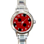 Polka Dots - Black on Dark Candy Apple Red Round Italian Charm Watch