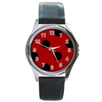 Polka Dots - Black on Dark Candy Apple Red Round Metal Watch