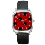 Polka Dots - Black on Dark Candy Apple Red Square Metal Watch