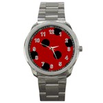 Polka Dots - Black on Dark Candy Apple Red Sport Metal Watch