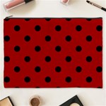 Polka Dots - Black on Dark Candy Apple Red Cosmetic Bag (XXXL)