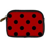Polka Dots - Black on Dark Candy Apple Red Digital Camera Leather Case