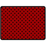 Polka Dots - Black on Dark Candy Apple Red Fleece Blanket (Large) (One Side)