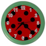 Polka Dots - Black on Dark Candy Apple Red Color Wall Clock