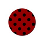 Polka Dots - Black on Dark Candy Apple Red Rubber Coaster (Round)