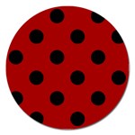 Polka Dots - Black on Dark Candy Apple Red Magnet 5  (Round)