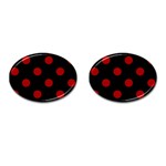 Polka Dots - Dark Candy Apple Red on Black Cufflinks (Oval)