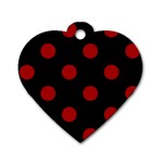 Polka Dots - Dark Candy Apple Red on Black Dog Tag Heart (One Side)