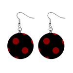 Polka Dots - Dark Candy Apple Red on Black 1  Button Earrings