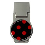 Polka Dots - Dark Candy Apple Red on Black Money Clip (Round)