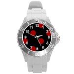 Polka Dots - Dark Candy Apple Red on Black Round Plastic Sport Watch (L)