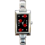 Polka Dots - Dark Candy Apple Red on Black Rectangle Italian Charm Watch