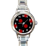 Polka Dots - Dark Candy Apple Red on Black Round Italian Charm Watch