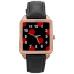 Polka Dots - Dark Candy Apple Red on Black Rose Gold Leather Watch