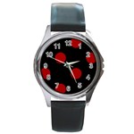 Polka Dots - Dark Candy Apple Red on Black Round Metal Watch