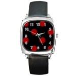 Polka Dots - Dark Candy Apple Red on Black Square Metal Watch