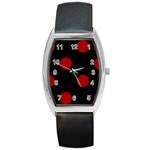Polka Dots - Dark Candy Apple Red on Black Barrel Style Metal Watch