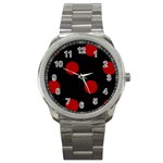 Polka Dots - Dark Candy Apple Red on Black Sport Metal Watch