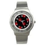 Polka Dots - Dark Candy Apple Red on Black Stainless Steel Watch
